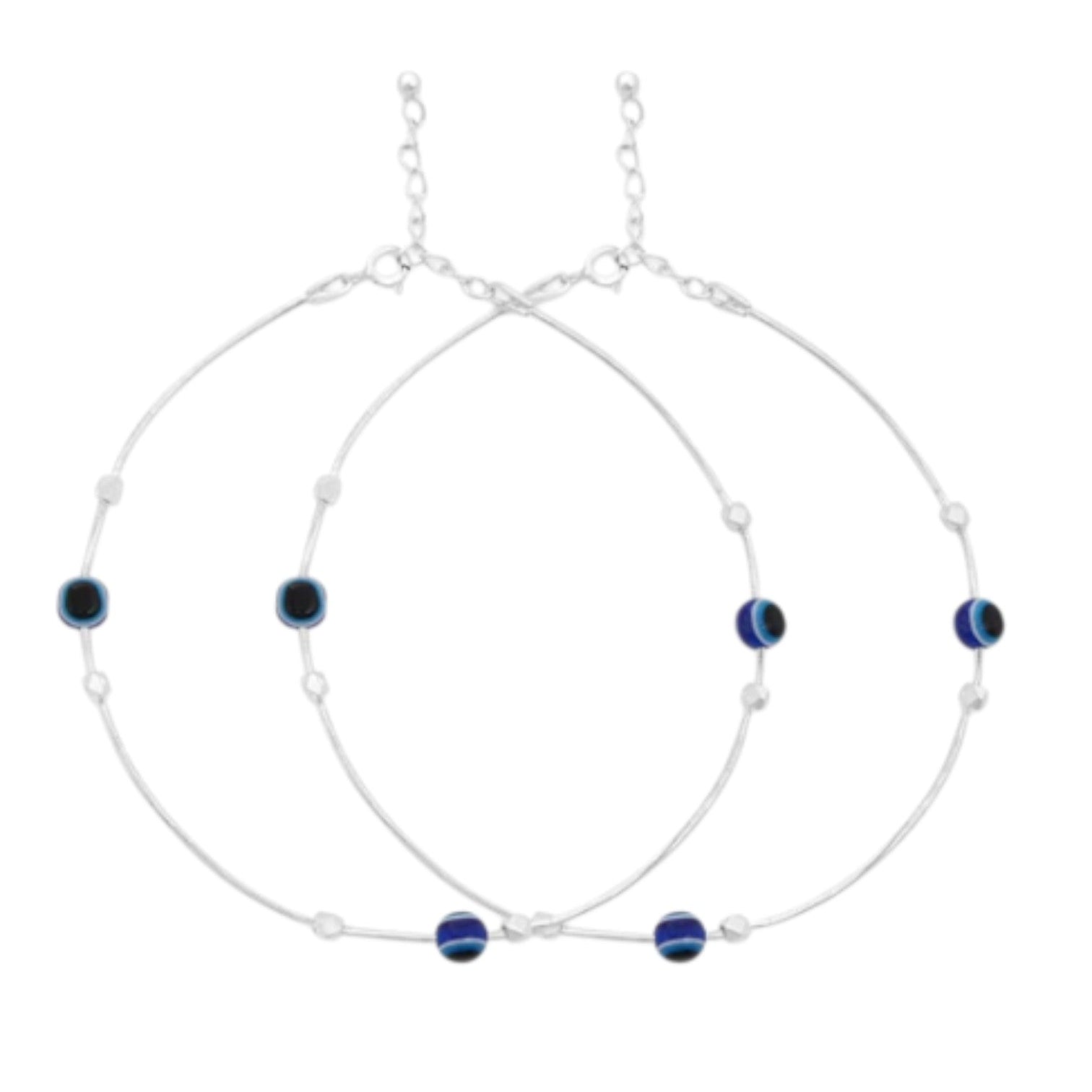 Evil Eye Beaded Rhodium Plated 925 Sterling Silver Kesardeep Impex Chain Anklet By Women